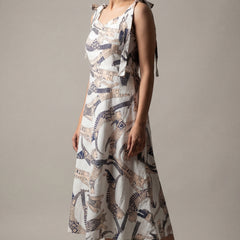 White Cat Printed Midi Dress