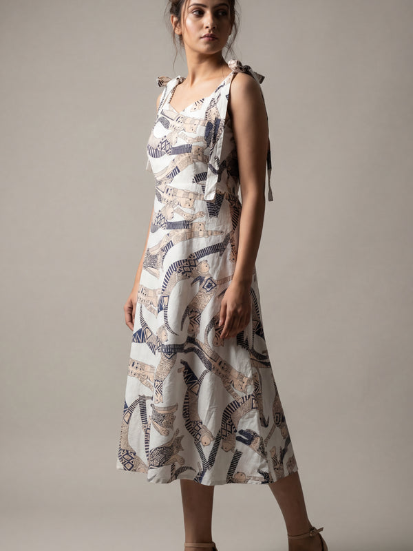 White Cat Printed Midi Dress