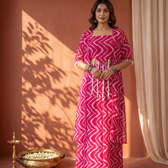 Fuschia Pink Printed  Cape Set with Halter Choli and Pallazo