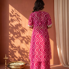 Fuschia Pink Printed  Cape Set with Halter Choli and Pallazo