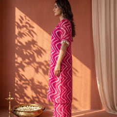Fuschia Pink Printed  Cape Set with Halter Choli and Pallazo