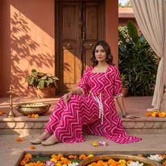 Fuschia Pink Printed  Cape Set with Halter Choli and Pallazo