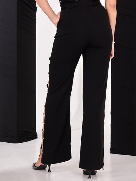 Black rhinstone wide leg pant