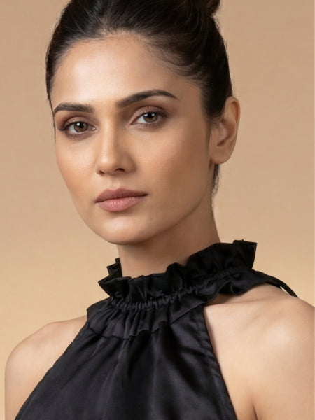 Black Halter Neck Fan Top