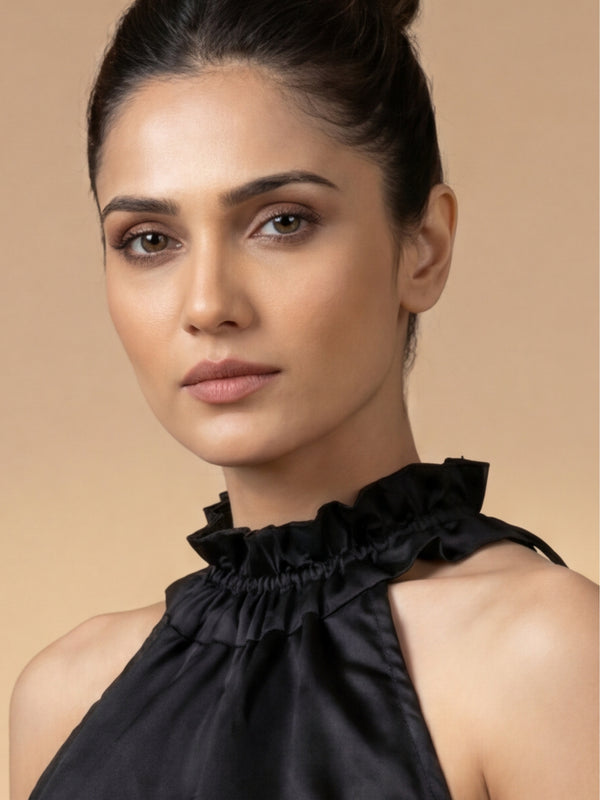 Black Halter Neck Fan Top