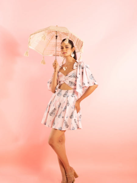 Printed Mini Dress with Ruffled Shoulder
