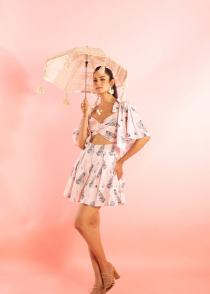 Printed Mini Dress with Ruffled Shoulder