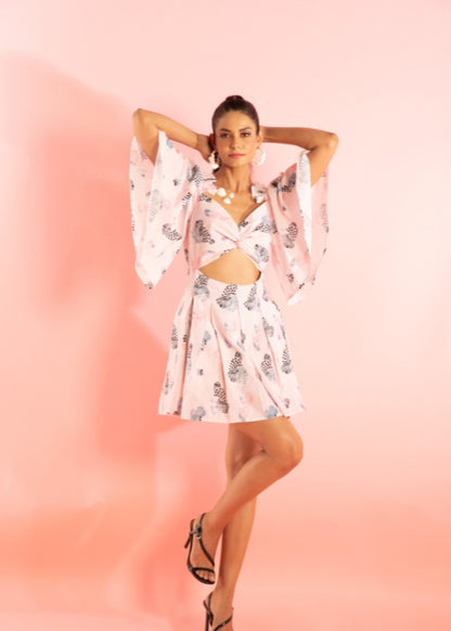 Printed Mini Dress with Ruffled Shoulder