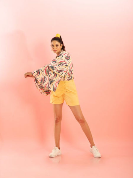 Printed Shirt with Butter Yellow Skorts