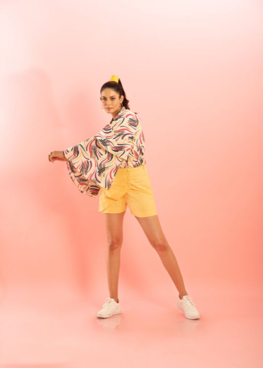 Printed Shirt with Butter Yellow Skorts