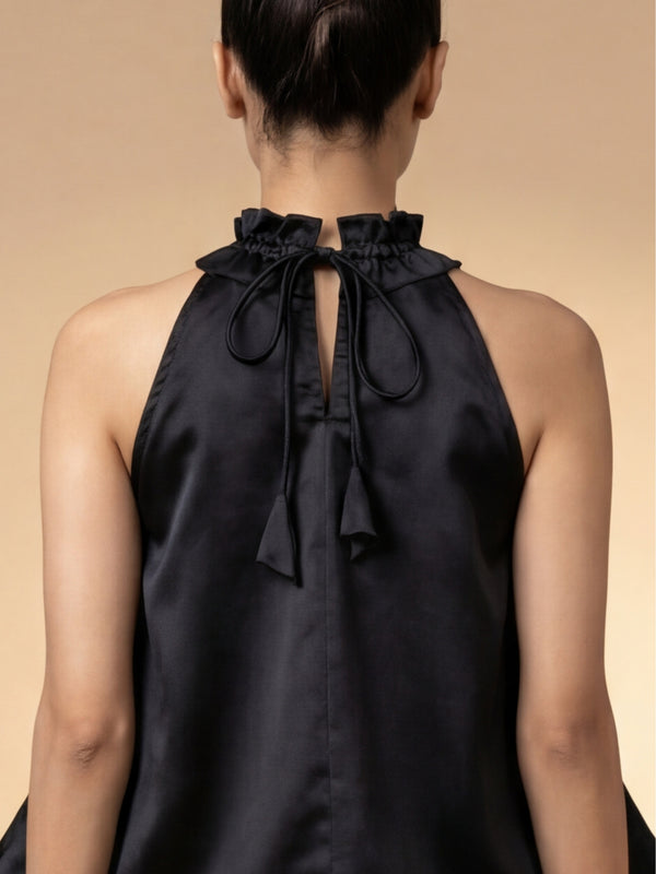 Black Halter Neck Fan Top