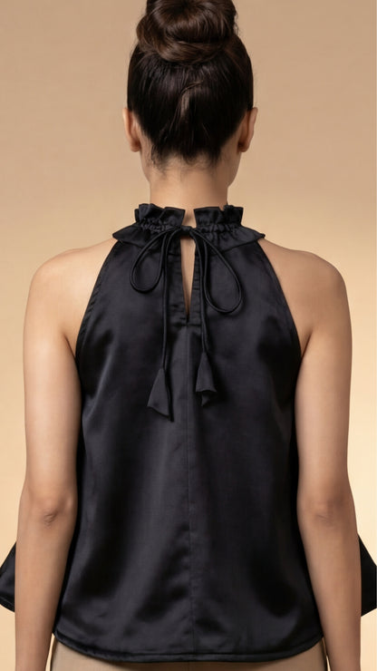 Black Halter Neck Fan Top