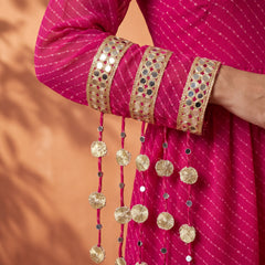 Pink Leheriya One-Shoulder Tiered Maxi Dress