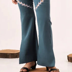 Solid embellished blue boot-cut pant