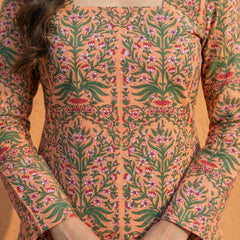 Women Pastel Printed Full Sleeve Cotton Short Kurti with Lace-Up Back