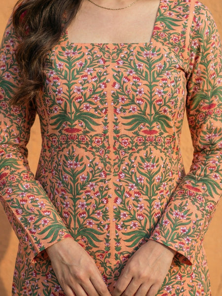 Women Pastel Printed Full Sleeve Cotton Short Kurti with Lace-Up Back