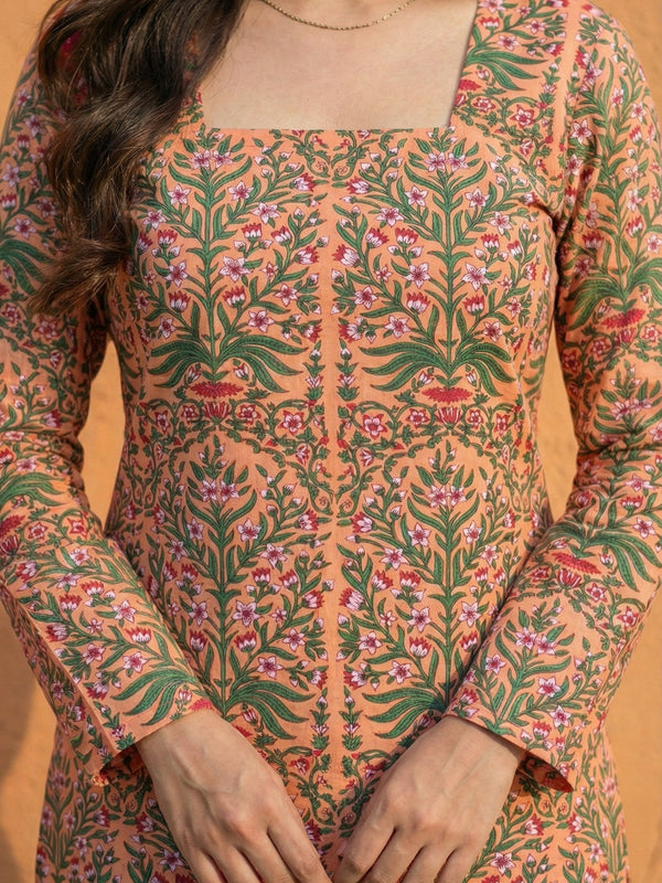 Women Pastel Printed Full Sleeve Cotton Short Kurti with Lace-Up Back