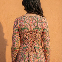 Women Pastel Printed Full Sleeve Cotton Short Kurti with Lace-Up Back