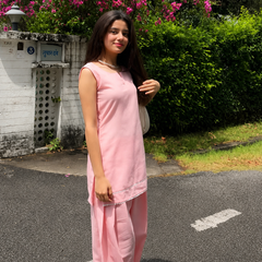 Blush Pink Solid Kurta with Wide-Leg Pants Set