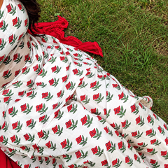 Ivory Floral Printed Kurta Set with Red Dupatta & Palazzo Pant