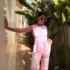 Pink Jumpsuit With Shoulder & Side Waist Cutout
