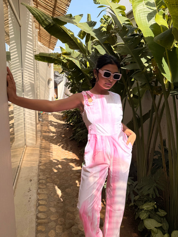 Pink Jumpsuit With Shoulder & Side Waist Cutout