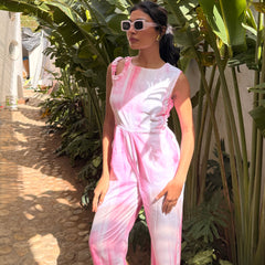 Pink Jumpsuit With Shoulder & Side Waist Cutout