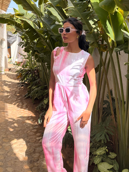 Pink Jumpsuit With Shoulder & Side Waist Cutout