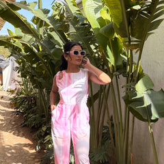 Pink Jumpsuit With Shoulder & Side Waist Cutout