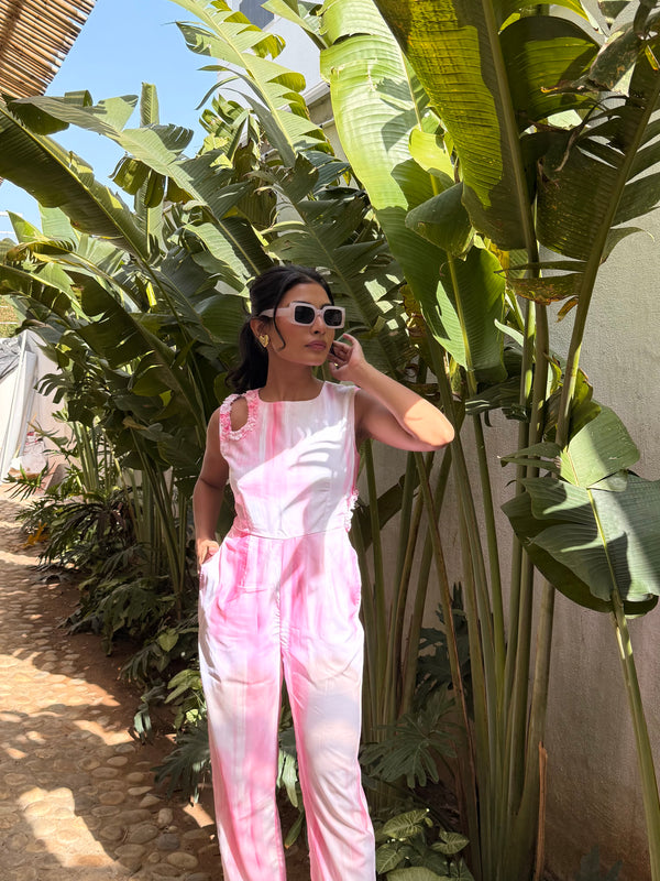 Pink Jumpsuit With Shoulder & Side Waist Cutout