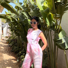 Pink Jumpsuit With Shoulder & Side Waist Cutout