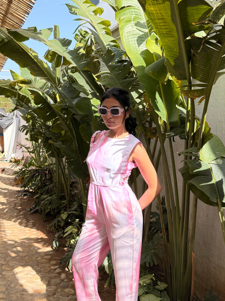Pink Jumpsuit With Shoulder & Side Waist Cutout