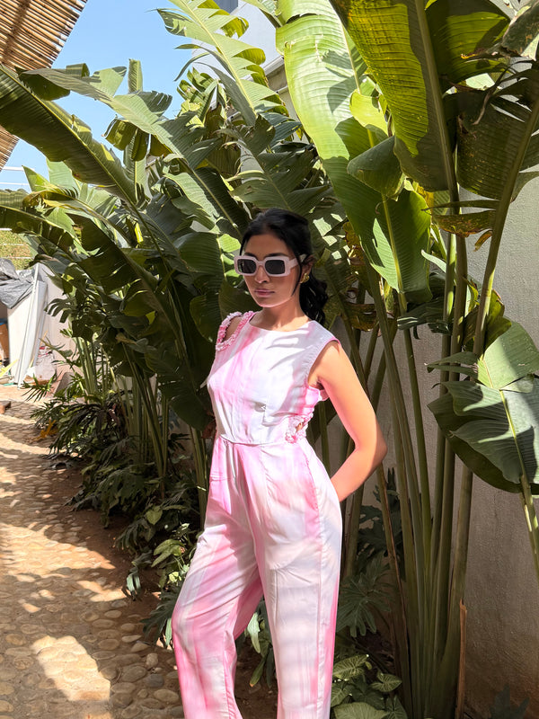 Pink Jumpsuit With Shoulder & Side Waist Cutout