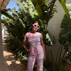 Pink Jumpsuit With Shoulder & Side Waist Cutout
