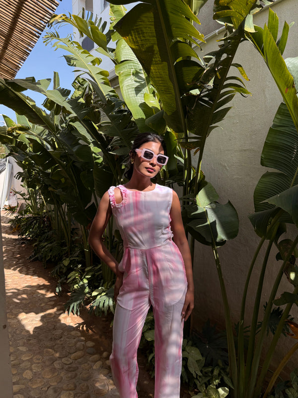 Pink Jumpsuit With Shoulder & Side Waist Cutout