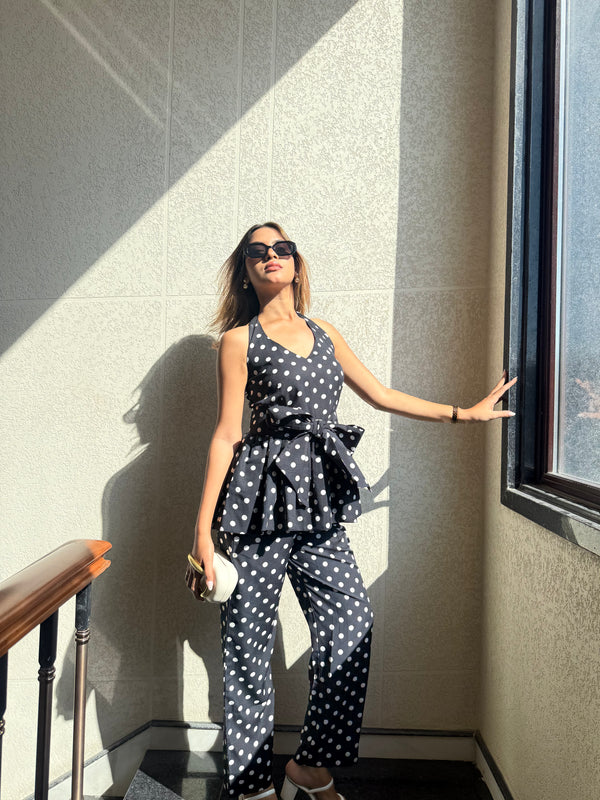 Black Polka Dot Halter Co-ord Set