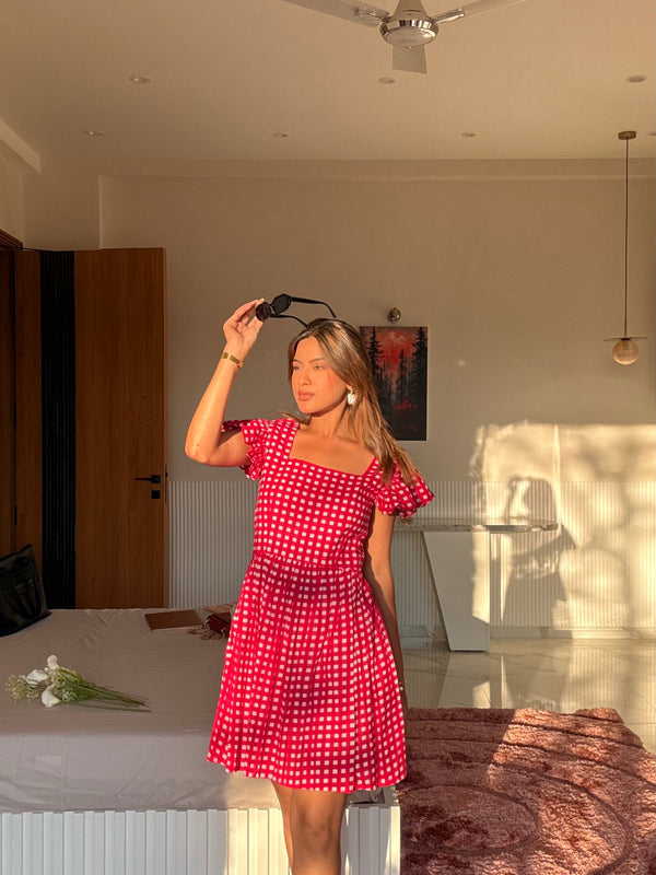 Pink Checked Mini Dress