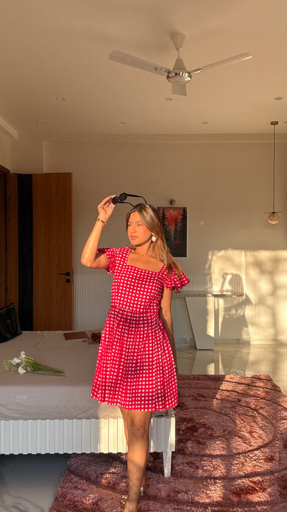 Pink Checked Mini Dress
