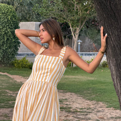 Striped Midi Dress with Pockets