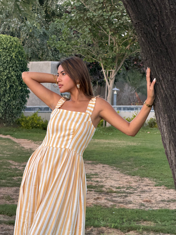Striped Midi Dress with Pockets