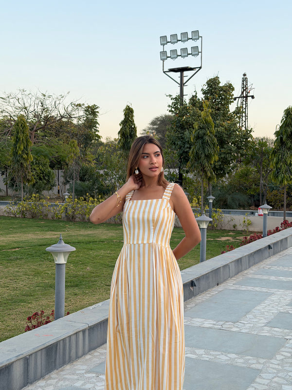 Striped Midi Dress with Pockets