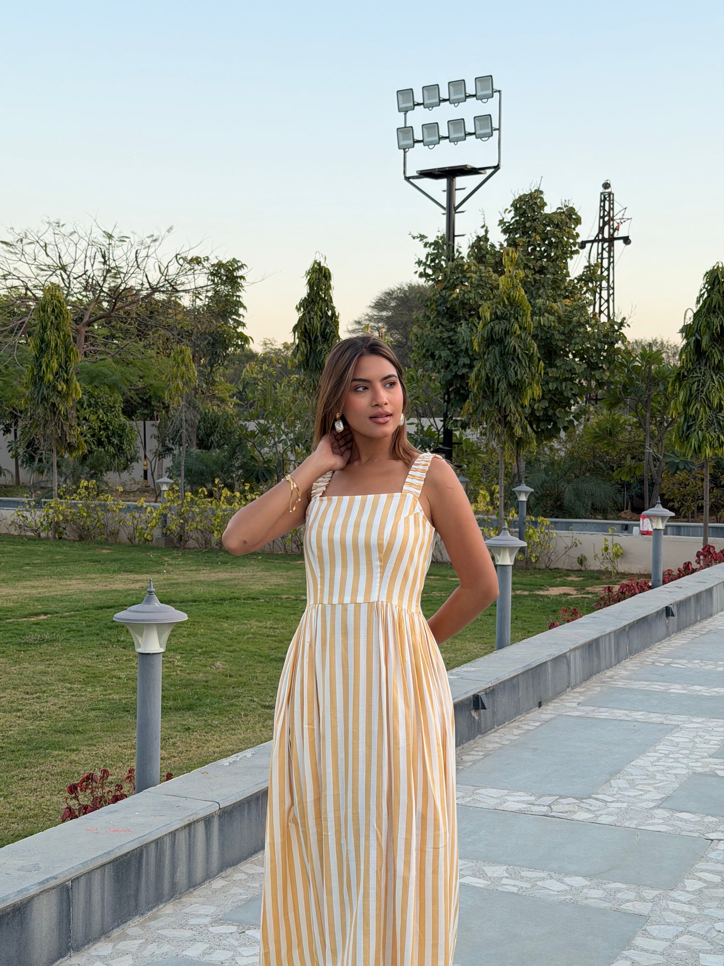 Striped Midi Dress with Pockets
