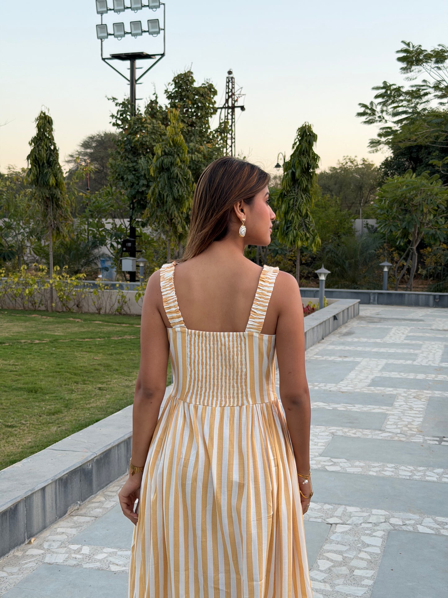 Striped Midi Dress with Pockets