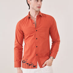 Animal Caricature Embroidered Shirt