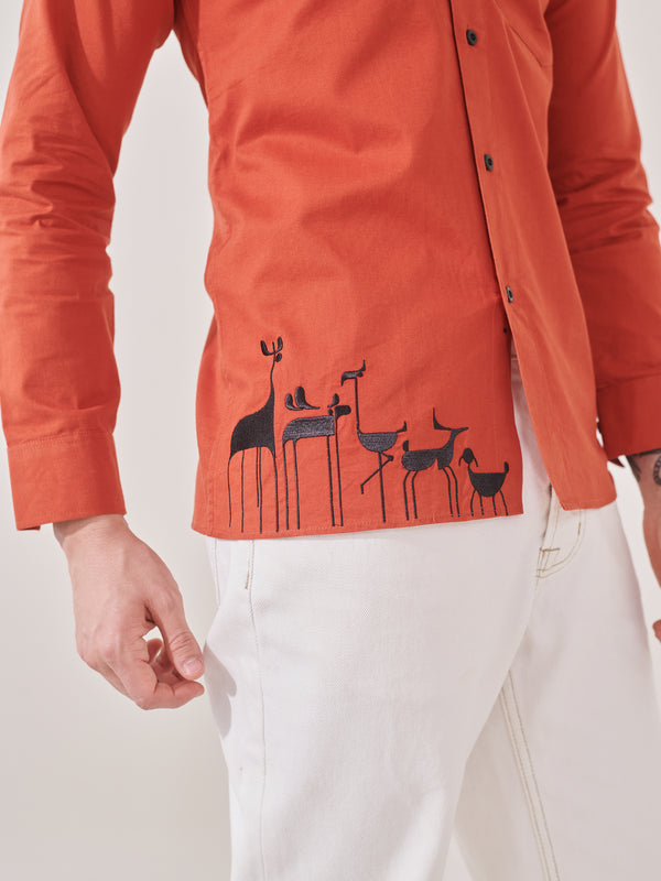 Animal Caricature Embroidered Shirt