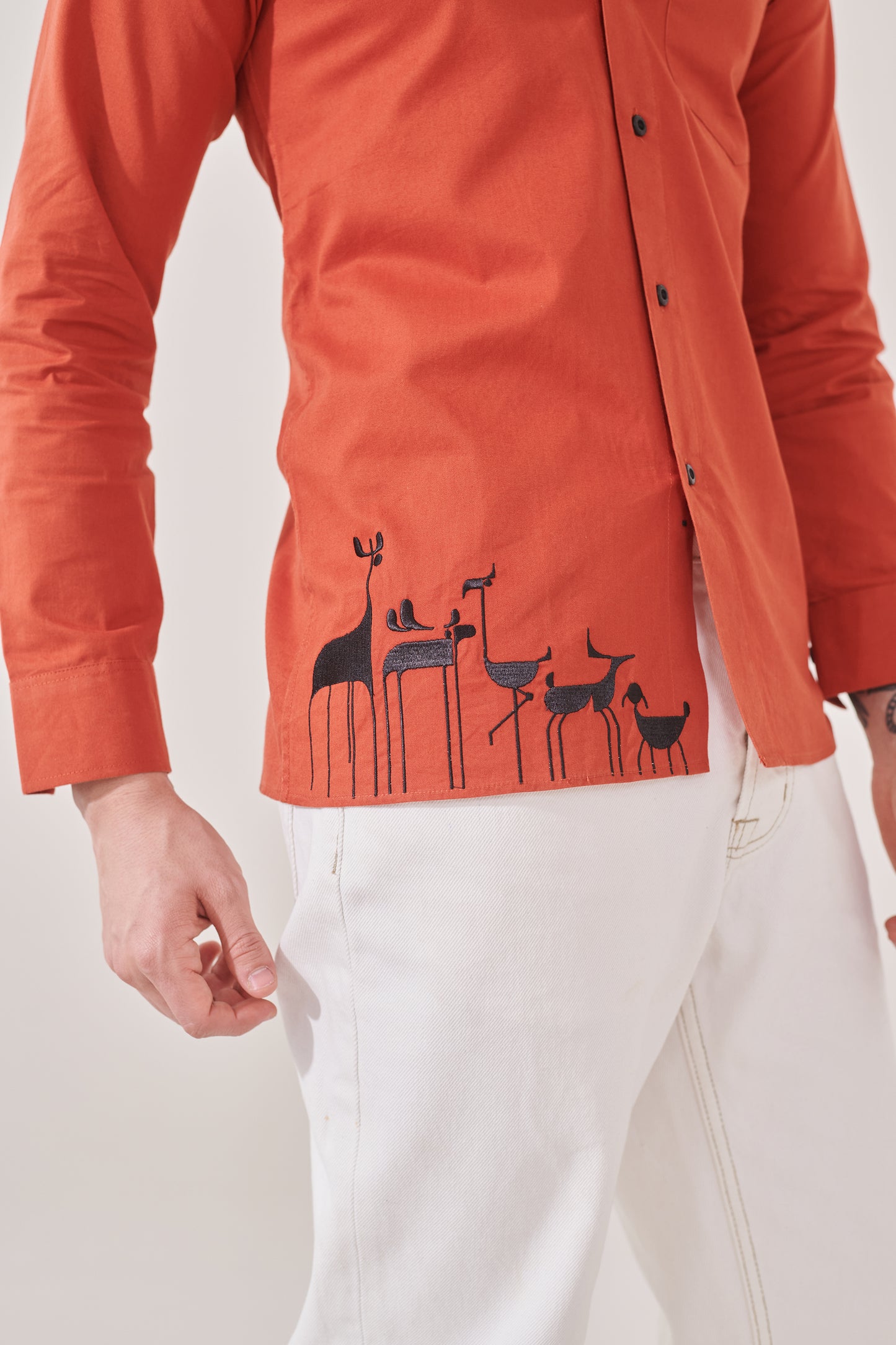 Animal Caricature Embroidered Shirt