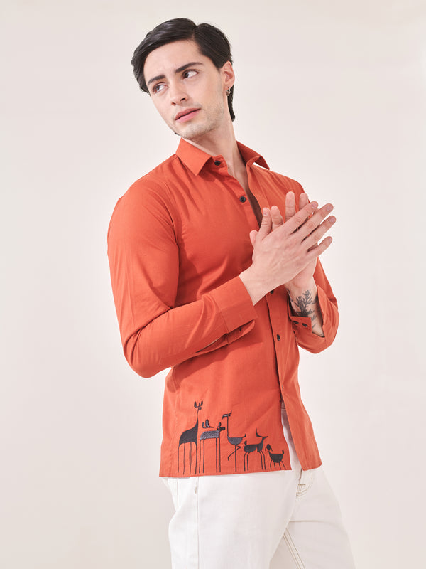 Animal Caricature Embroidered Shirt