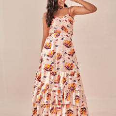 Ivory Floral Print Tiered Maxi Dress