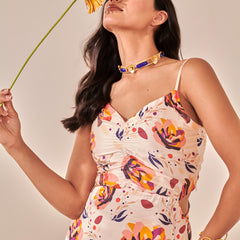 Ivory Floral Print Tiered Maxi Dress