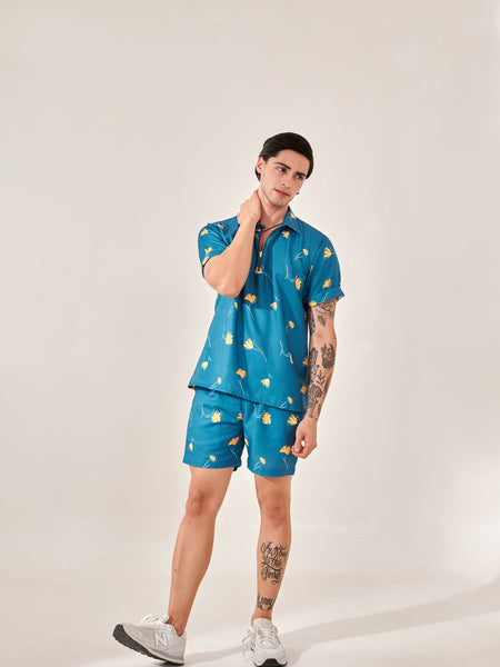Denim Blue Floral Print Co-ord Set